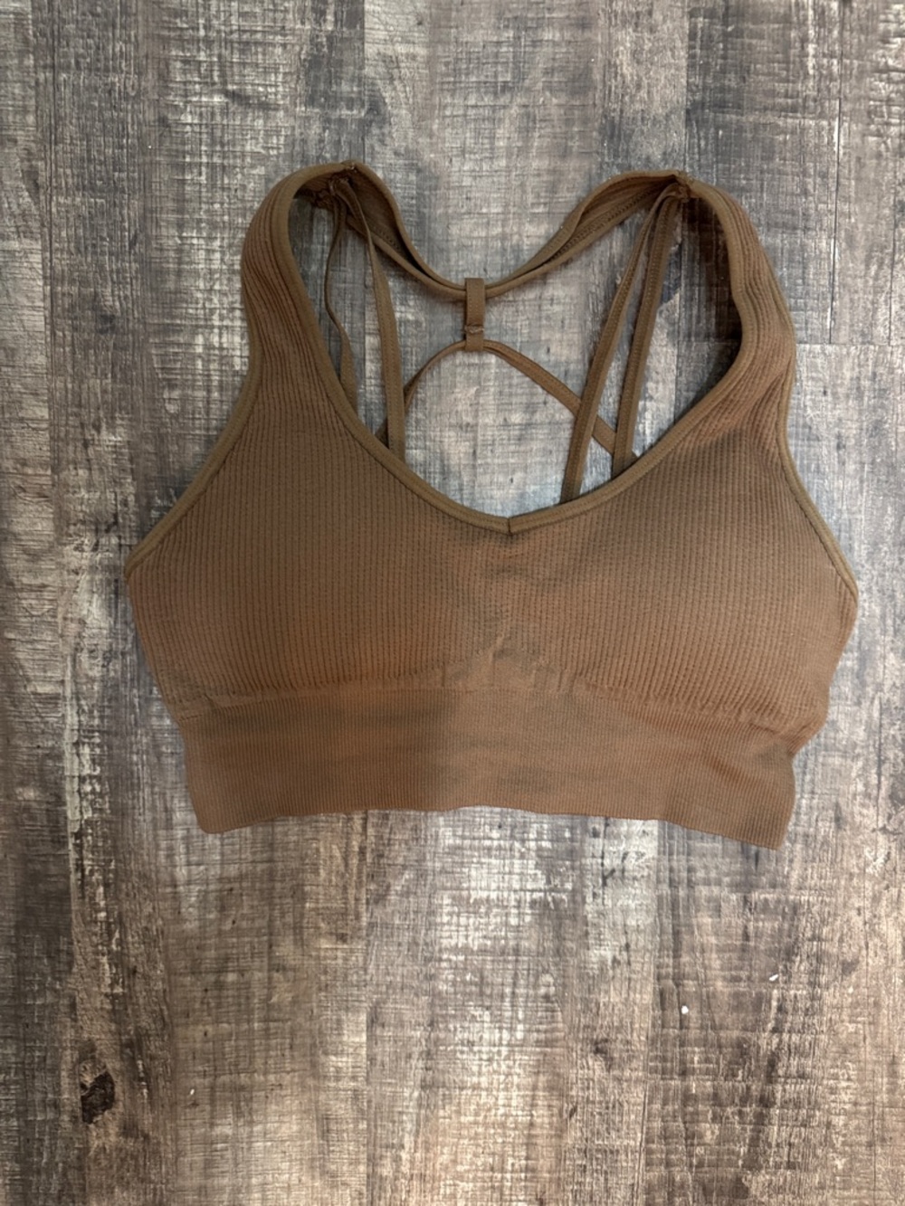 NVGTN Ribbed Strappy Back Sports Bra - Mocha- Size M